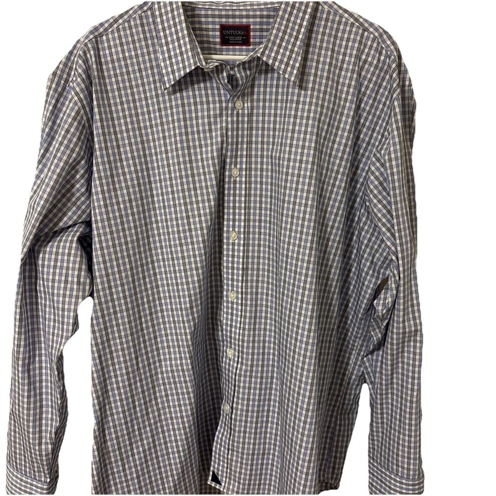 UNTUCKit Shirt Mens 3XL Blue/White Check Durif Wrinkle-Free Button Down Tall Fit